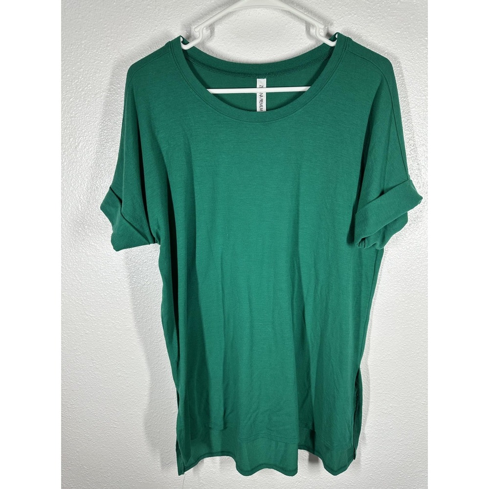 Zenana Premium Shirt Womens Small Green Scoop Neck Short Sleeve Tunic Top - Picture 6 of 6
